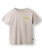 A light beige crewneck t-shirt with a small yellow 'around' graphic on the left chest, displayed on a clean white background.