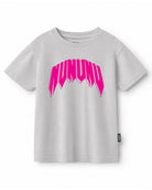 A light gray short-sleeve t-shirt with a vibrant pink 'NUNUNU' graphic printed across the chest in an arched, stylized font. The t-shirt is displayed flat against a clean white background.
