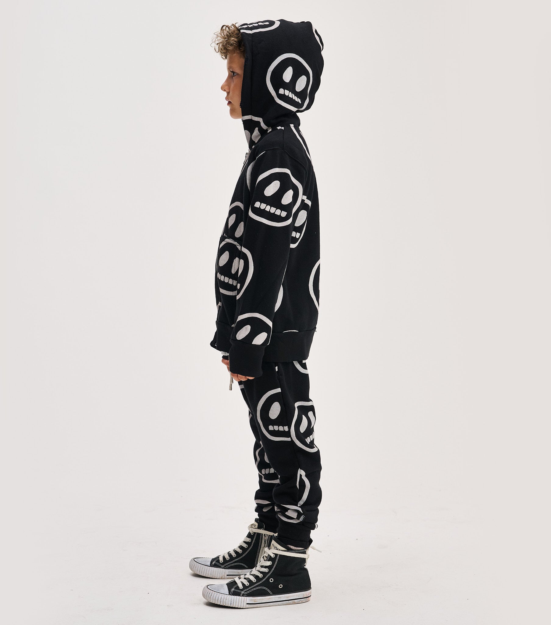 Black Smiley Retrovert Hoodies Zip Hoodie Rhinestone Smiley